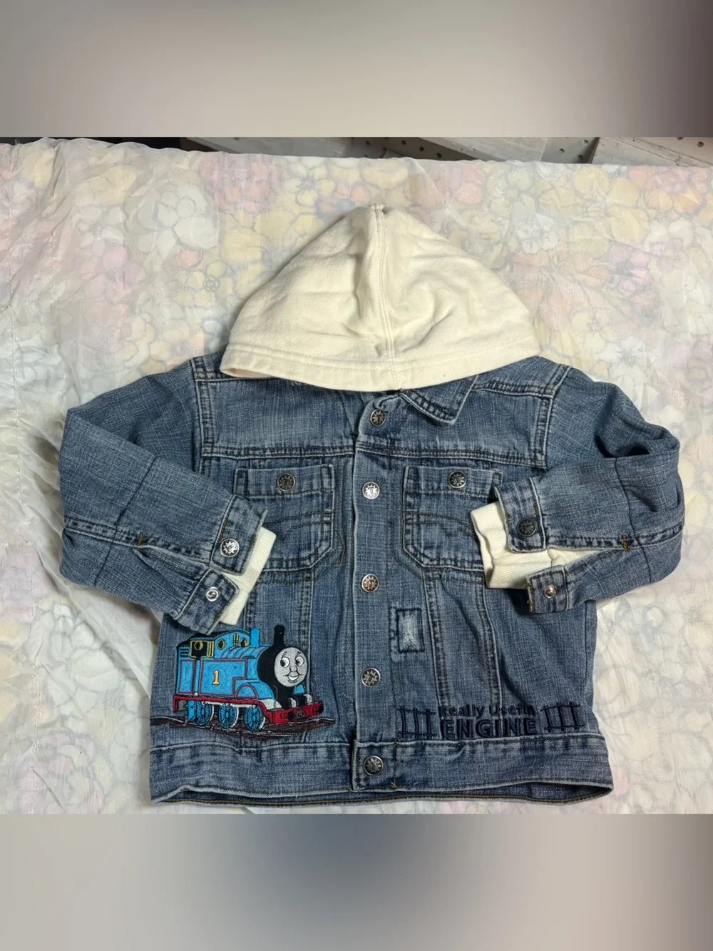OshKosh B'gosh Blue Denim Jacket with White Hood and Thomas Patch